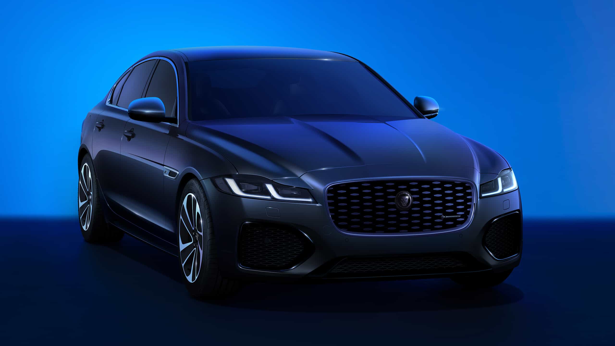 Jaguar XF Saloon R-Dynamic S model in shades of blue background